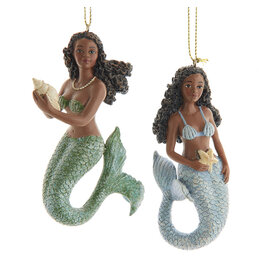 Kurt Adler African American Black Mermaid Ornaments 2pc Set