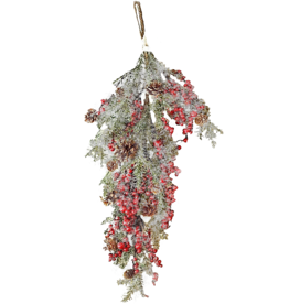 Darice Christmas Teardrop Spray 28in Flocked Mixed Pine w Red Berries