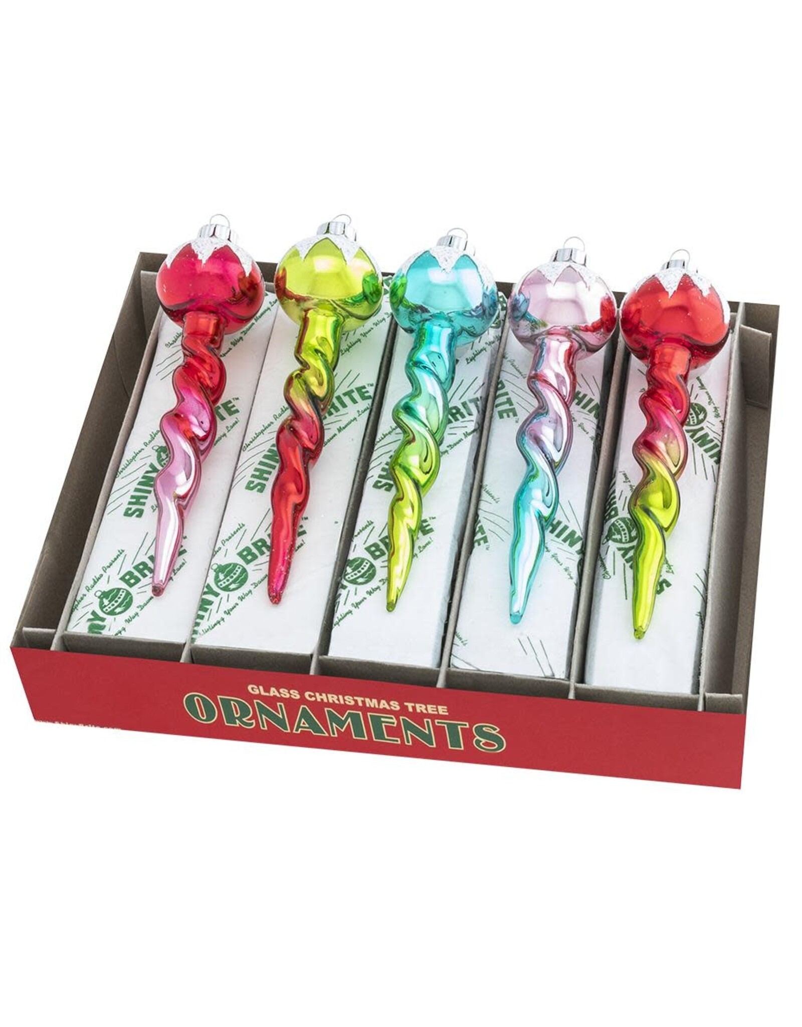 Christopher Radko Shiny Brite Festive Fete 5CT Glass Icicles 5 Inch