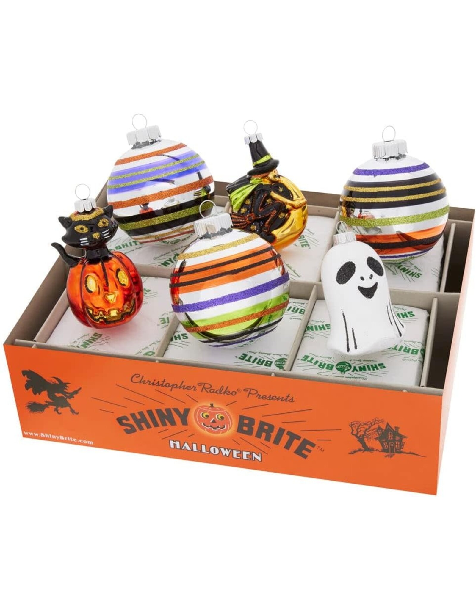 Christopher Radko Shiny Brite Halloween Ornaments Rounds N Figures 6ct