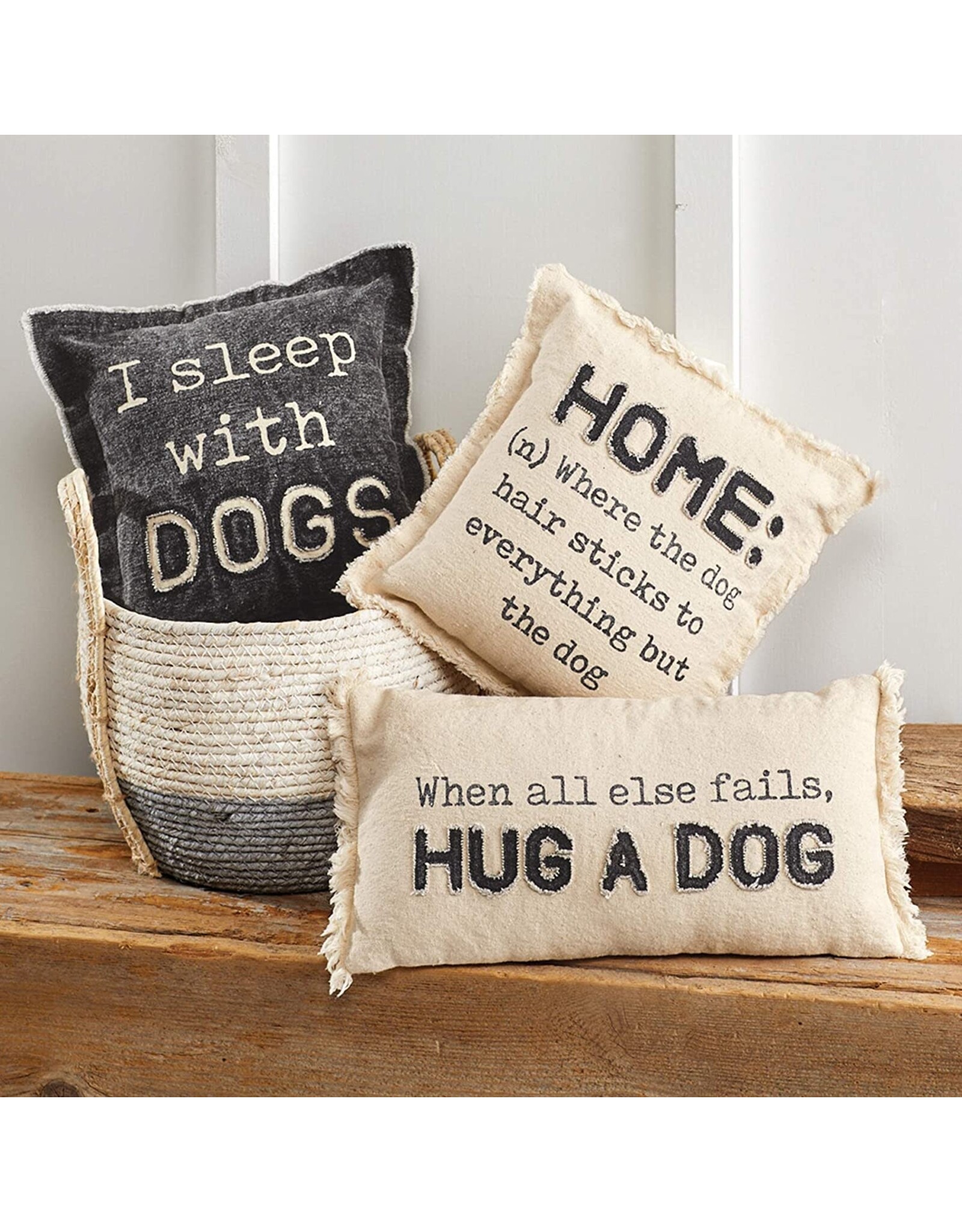 Mud Pie Washed Canvas Pillow Home Where The Dog Hair Sticks 10x10