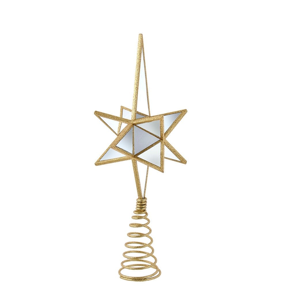 Tree Toppers Mirrored Gold Glitter Star Treetop 13.5” - Digs N Gifts