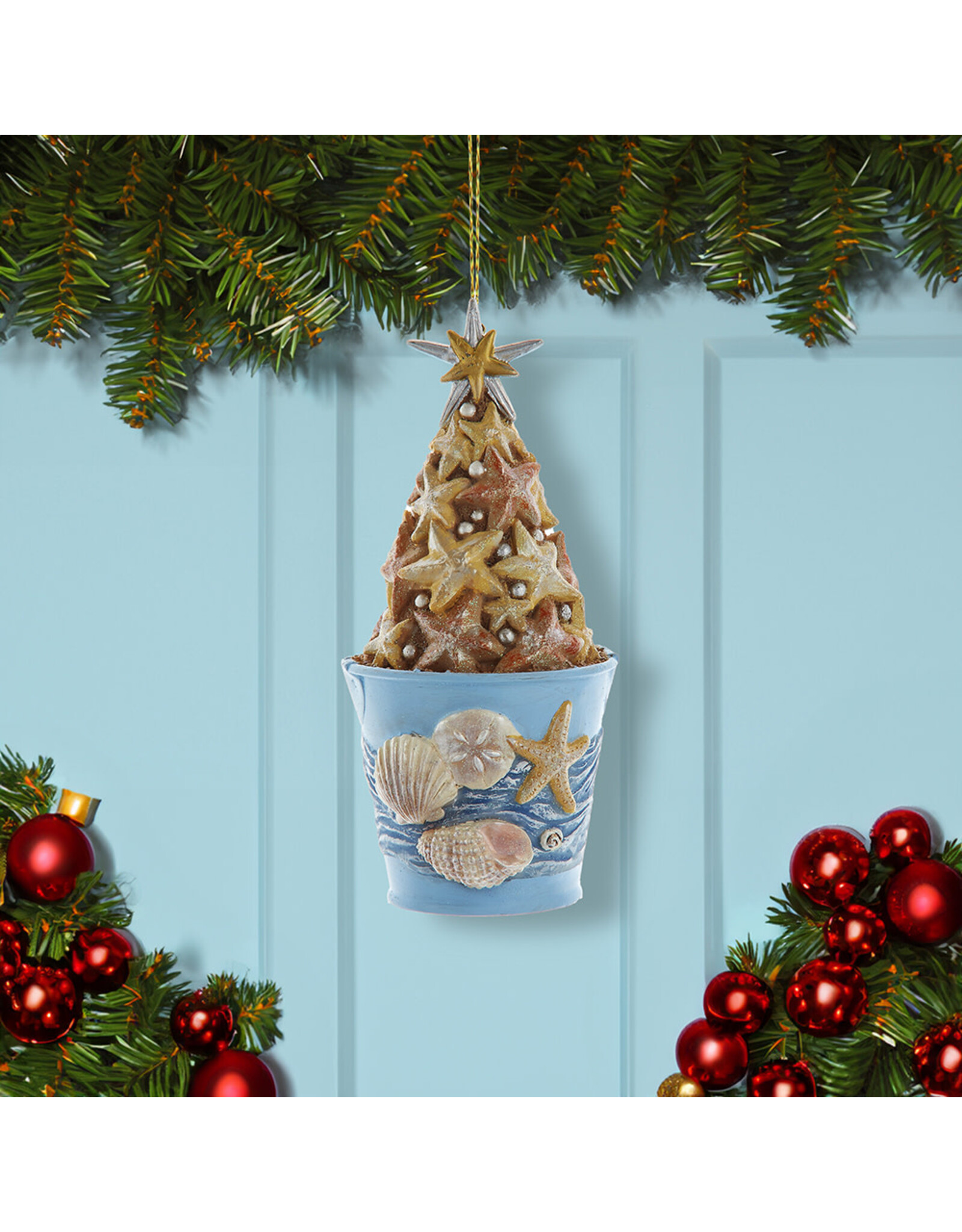 Kurt Adler Coastal Bucket Of Starfish w Sand Ornament