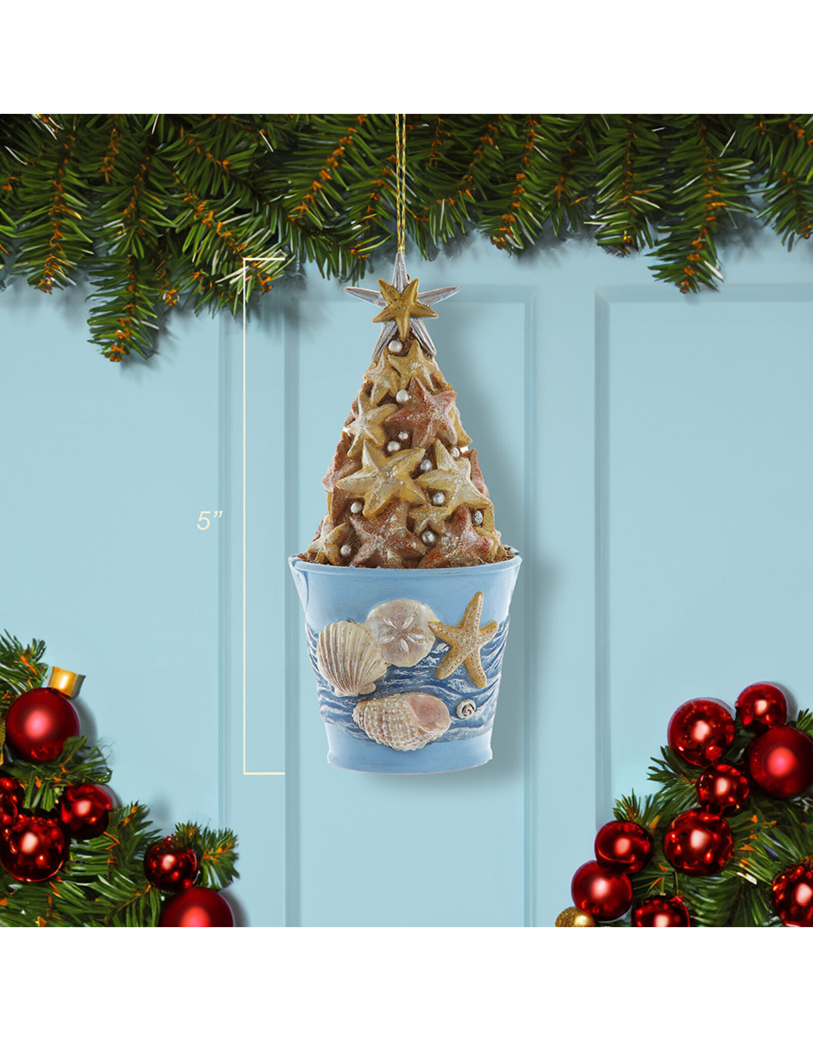 Kurt Adler Coastal Bucket Of Starfish w Sand Ornament