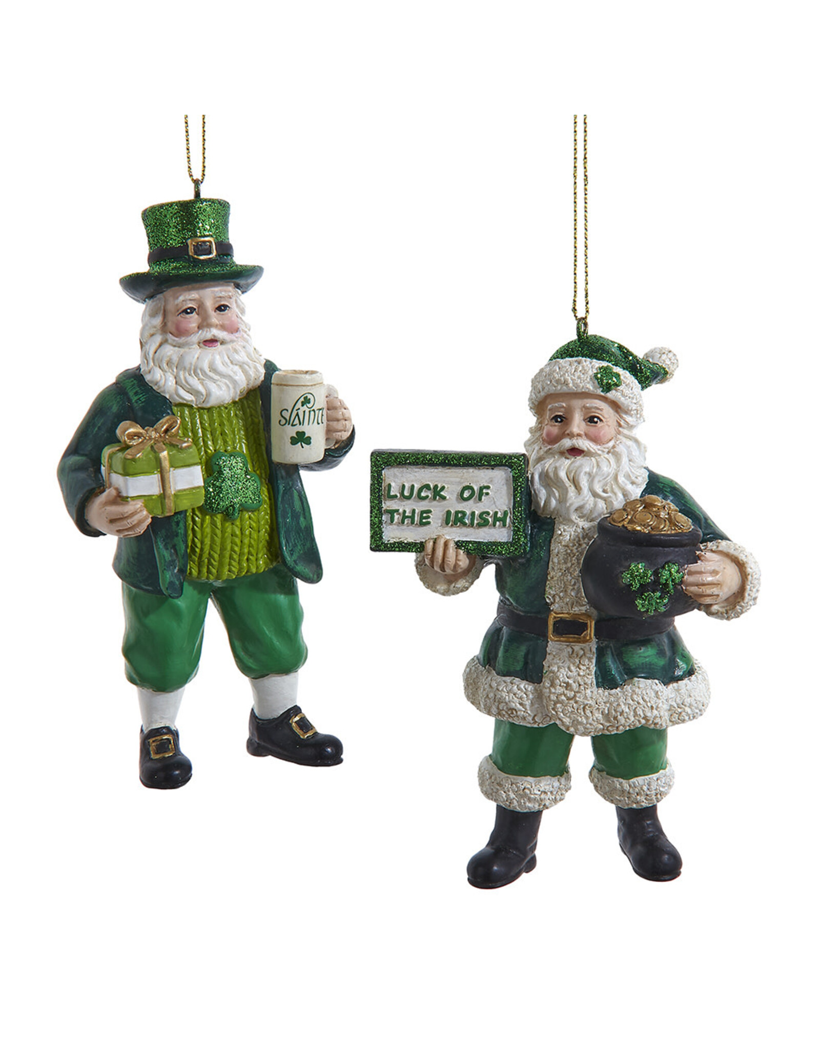 Kurt Adler Irish Santa Christmas Ornaments Set of 2 Assorted