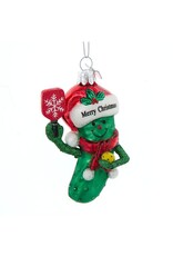 Kurt Adler Noble Gems Glass Pickleball Pickle Ornament w Santa Hat