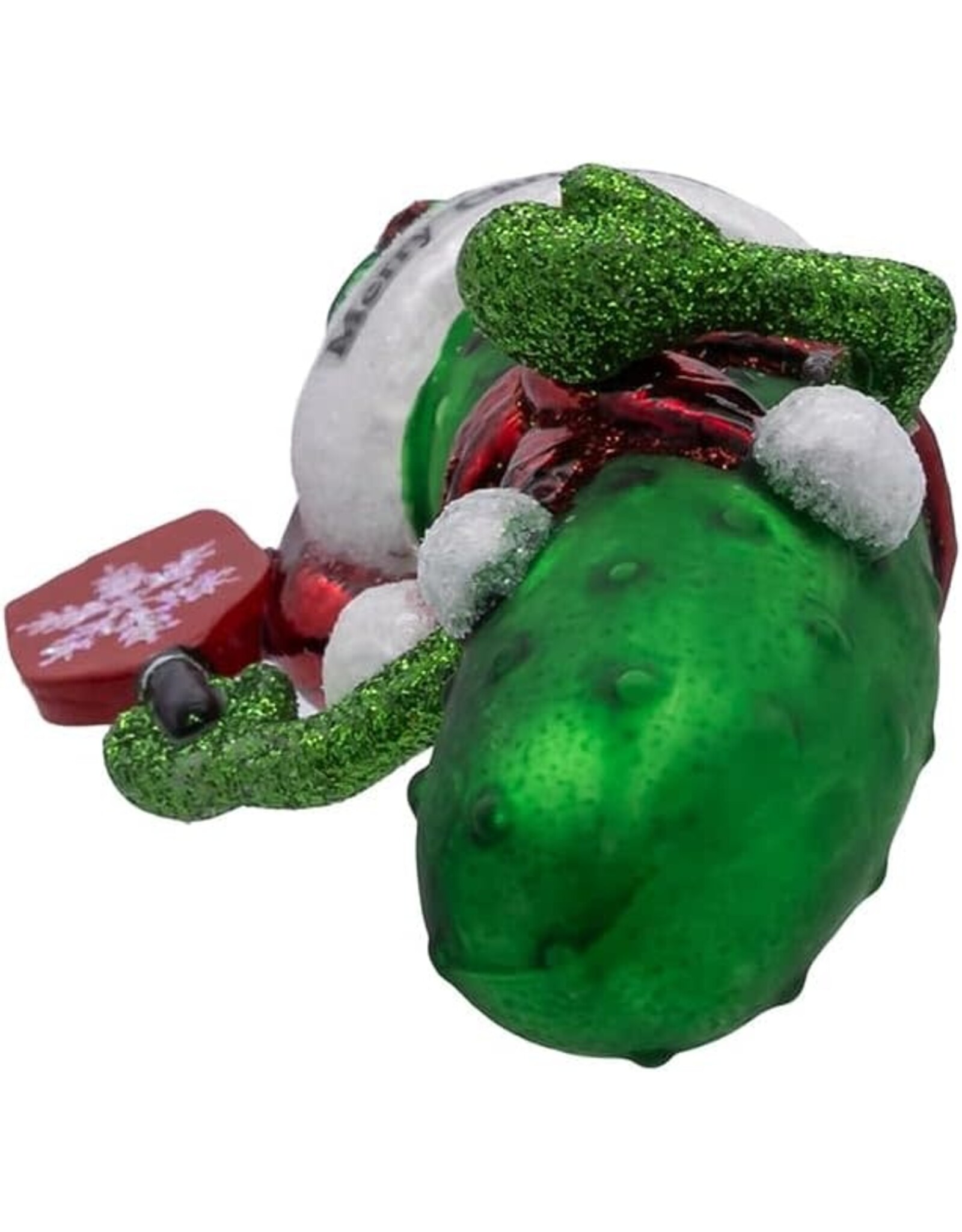 Kurt Adler Noble Gems Glass Pickleball Pickle Ornament w Santa Hat