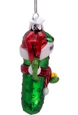 Kurt Adler Noble Gems Glass Pickleball Pickle Ornament w Santa Hat