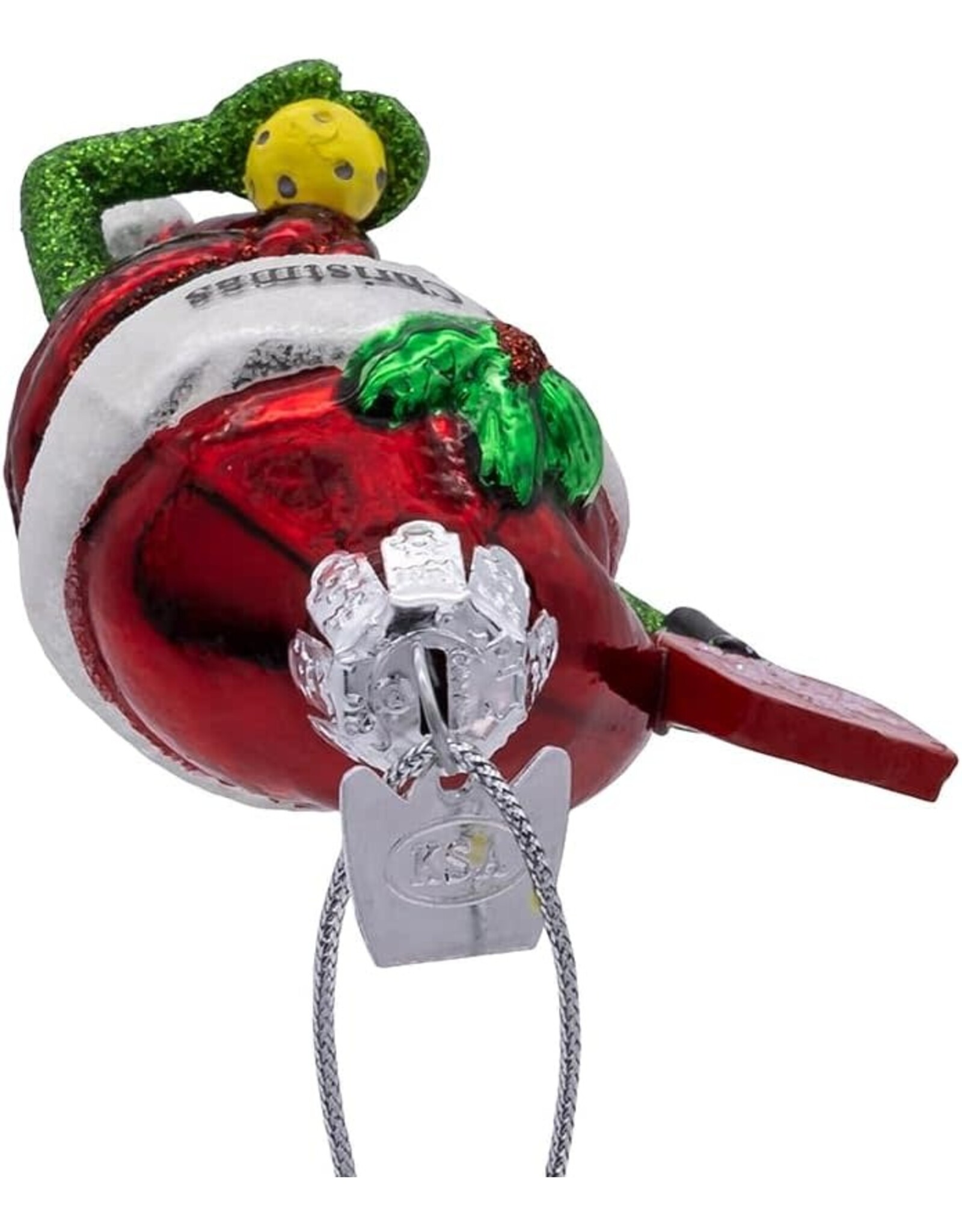 Kurt Adler Noble Gems Glass Pickleball Pickle Ornament w Santa Hat