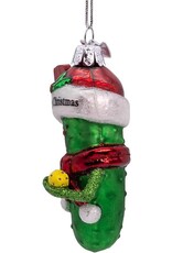 Kurt Adler Noble Gems Glass Pickleball Pickle Ornament w Santa Hat