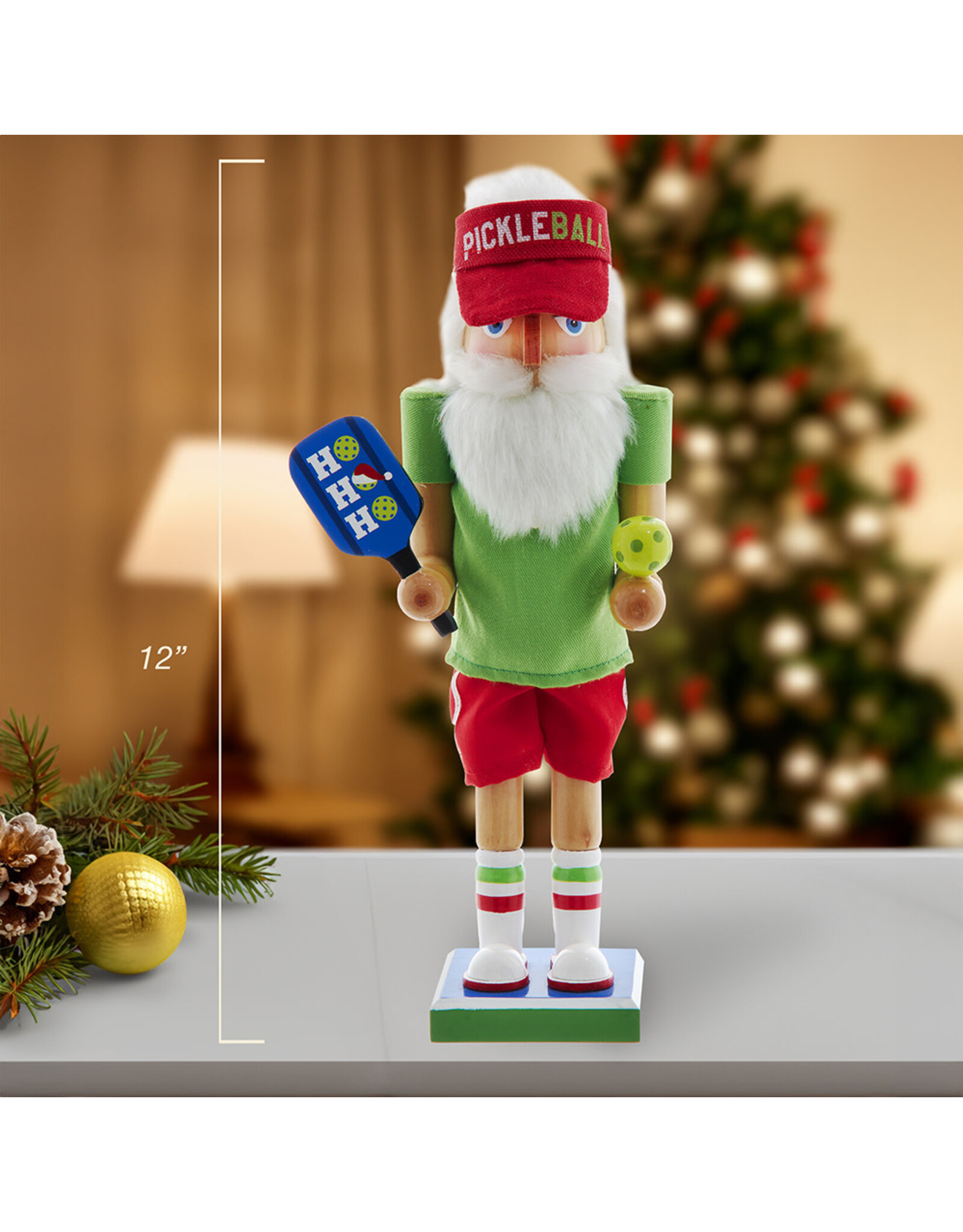 Kurt Adler Wooden Pickleball Nutcracker 12 Inch