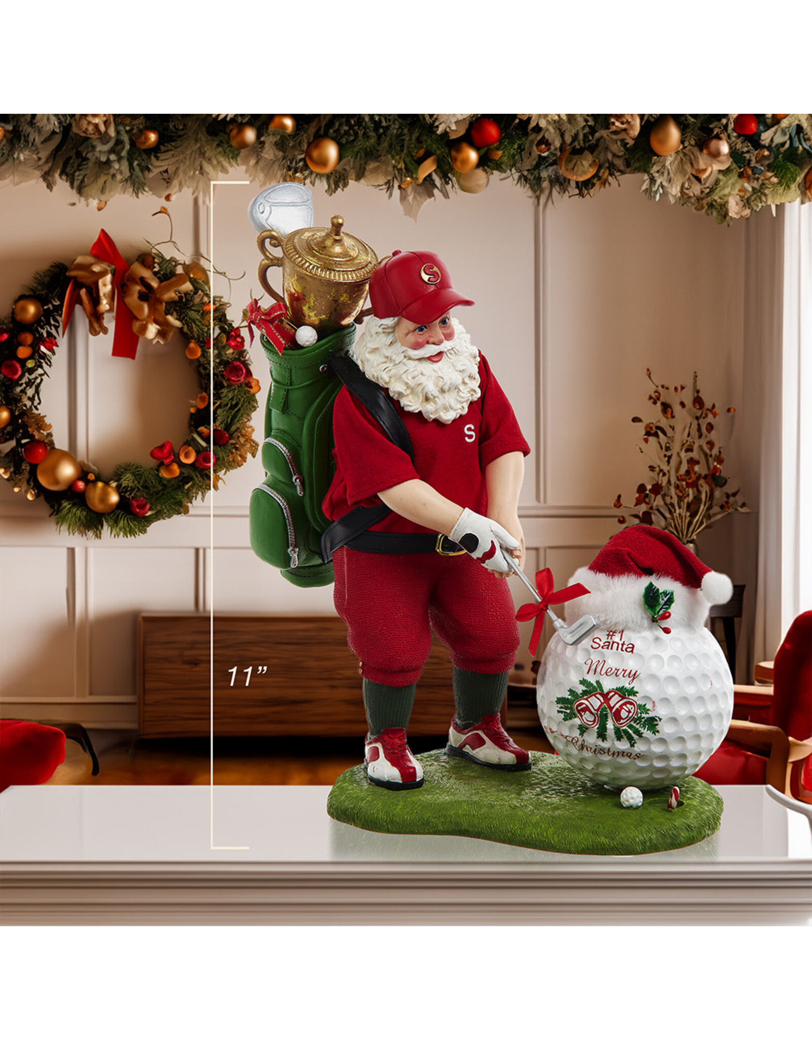 Kurt Adler Fabriche Golfer Santa Golfing w Oversized Golf Ball