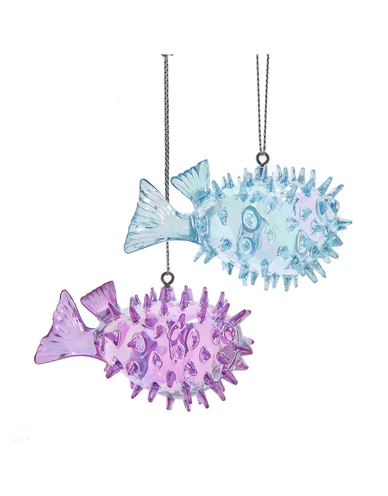 Kurt Adler Iridescent Puffer Fish Ornaments 3 Inch Set of 2 Assorted