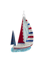 Kurt Adler Nobel Gems Glass Sailboat Ornament Red White Blue