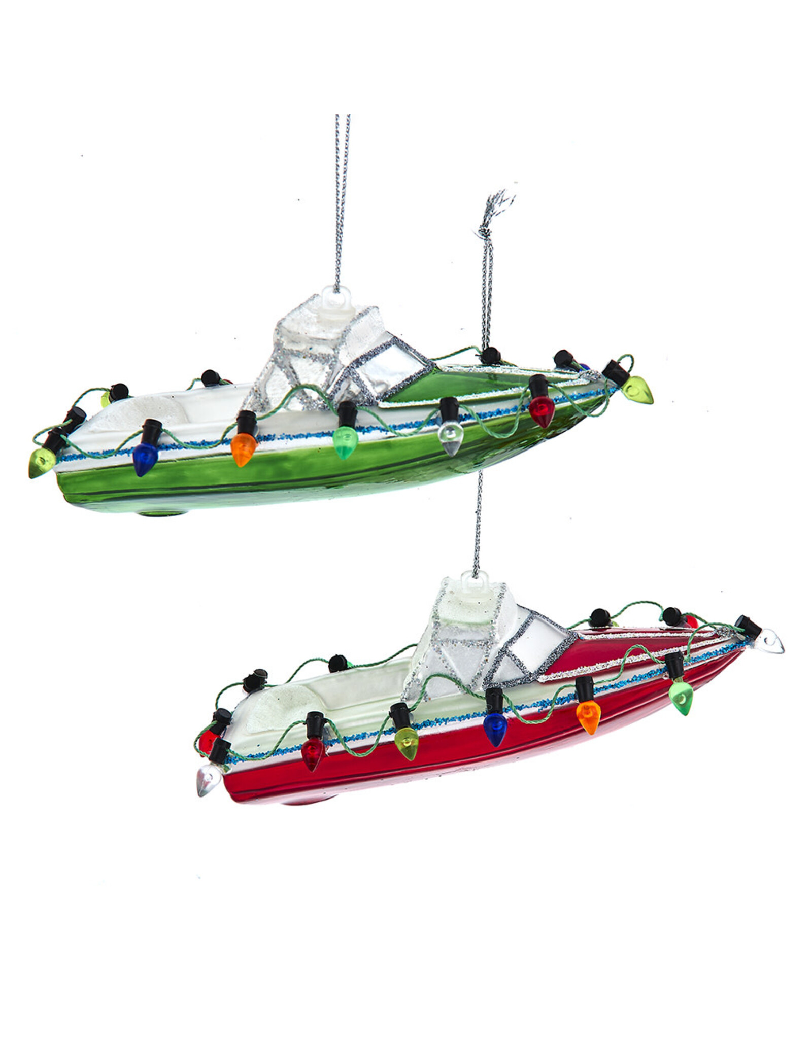 Kurt Adler Nobel Gems Glass Speed Boat Ornaments 2 Assorted