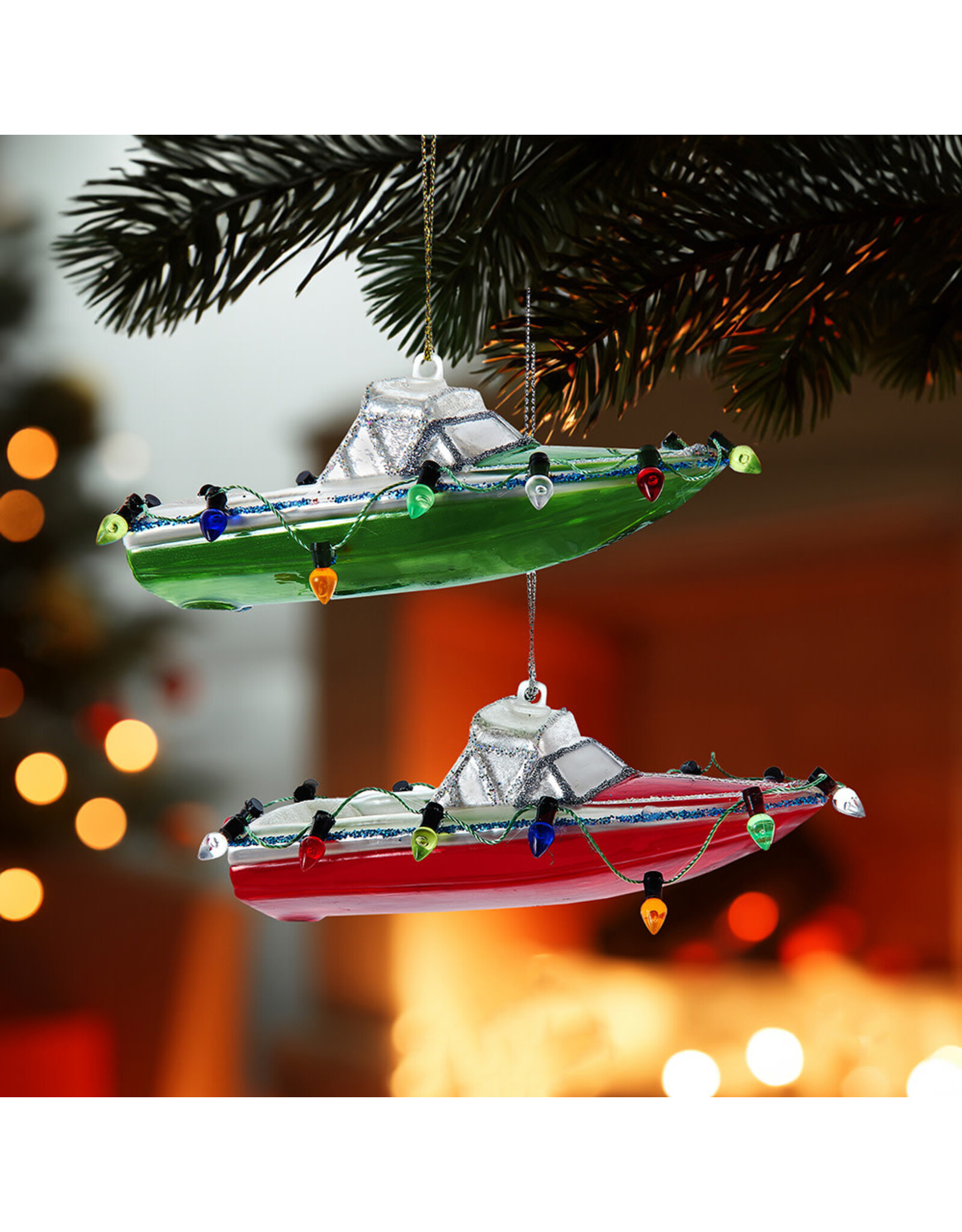 Kurt Adler Nobel Gems Glass Speed Boat Ornaments 2 Assorted
