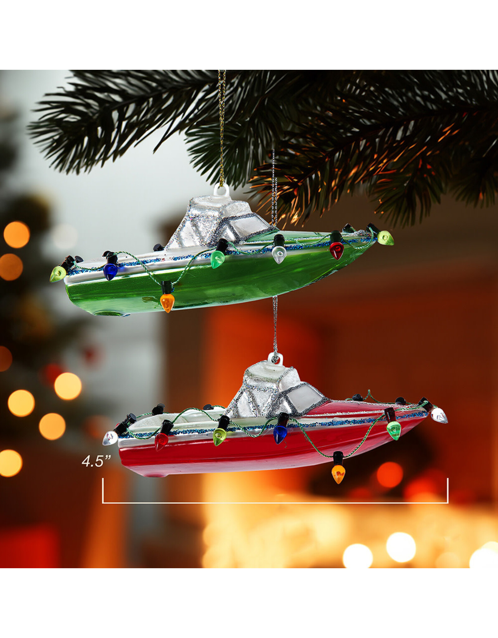 Kurt Adler Nobel Gems Glass Speed Boat Ornaments 2 Assorted