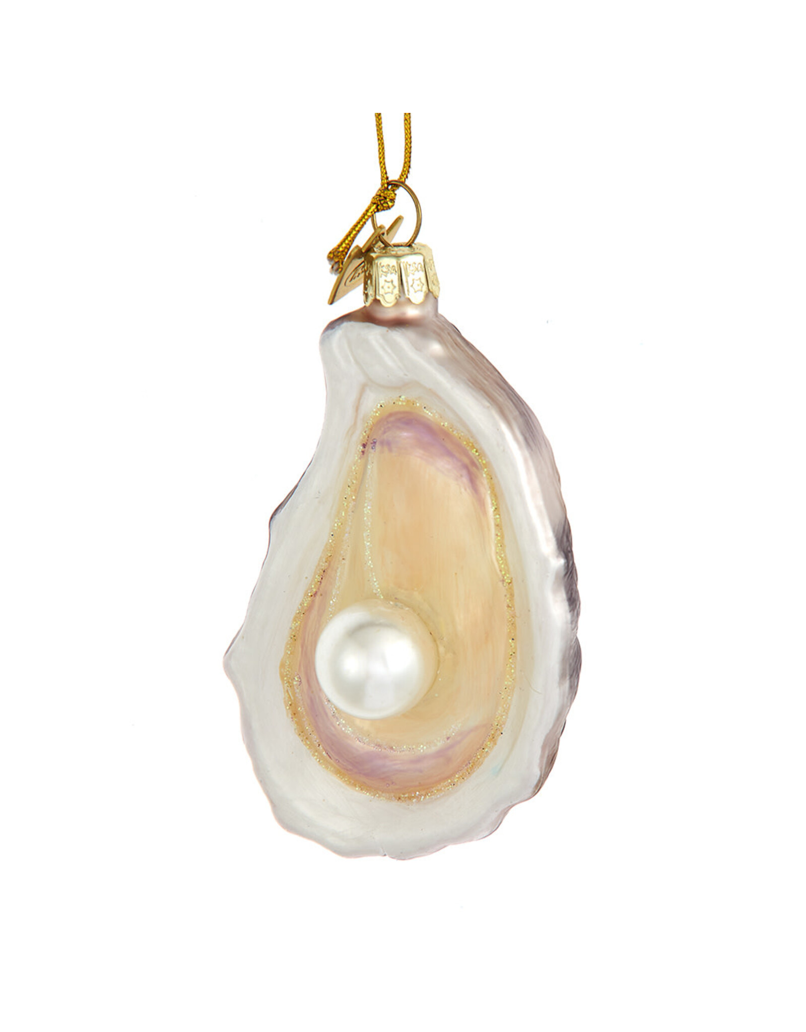 Kurt Adler Nobel Gems Glass Oyster Shell w Pearl Ornament