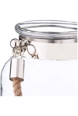 Twos Company Glass Candle Lantern Decorative Jar Rope Handle LG 10.75H