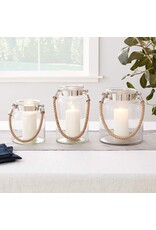 Twos Company Glass Candle Lantern Decorative Jar Rope Handle LG 10.75H
