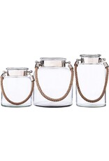 Twos Company Glass Candle Lantern Decorative Jar Rope Handle LG 10.75H