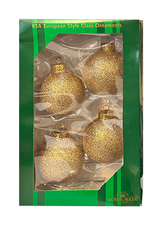 Kurt Adler Gold Glitter Glass Ball Christmas Ornament 60mm Set of 4