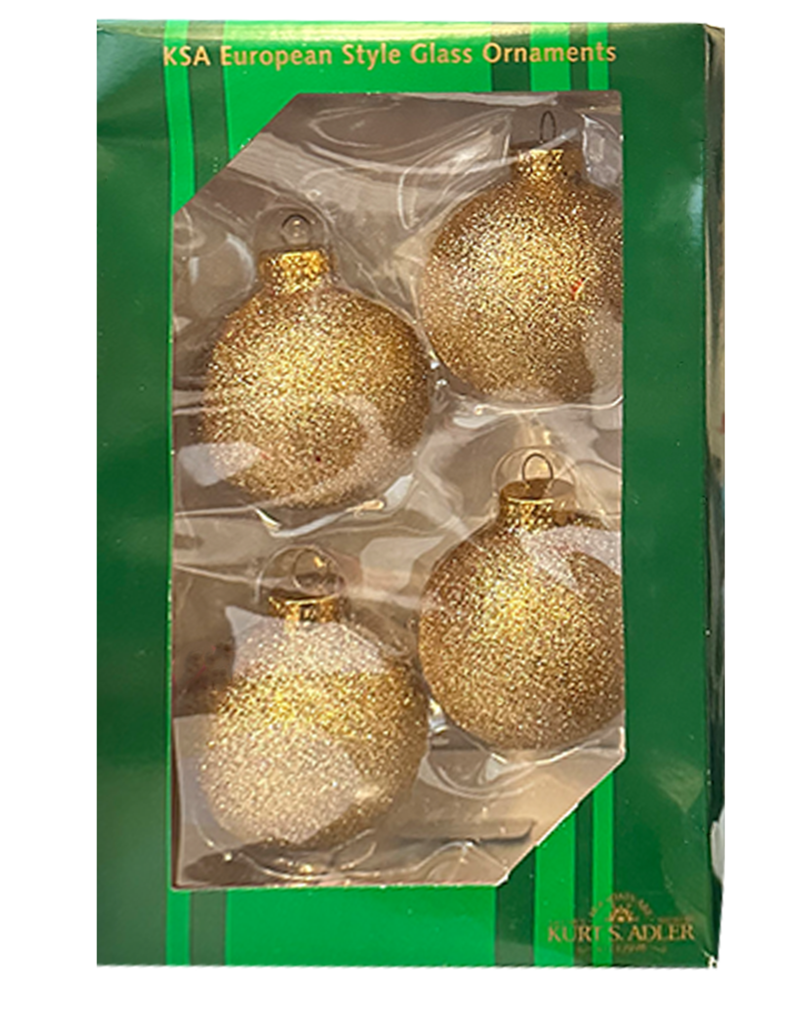 Kurt Adler Gold Glitter Glass Ball Christmas Ornament 60mm Set of 4