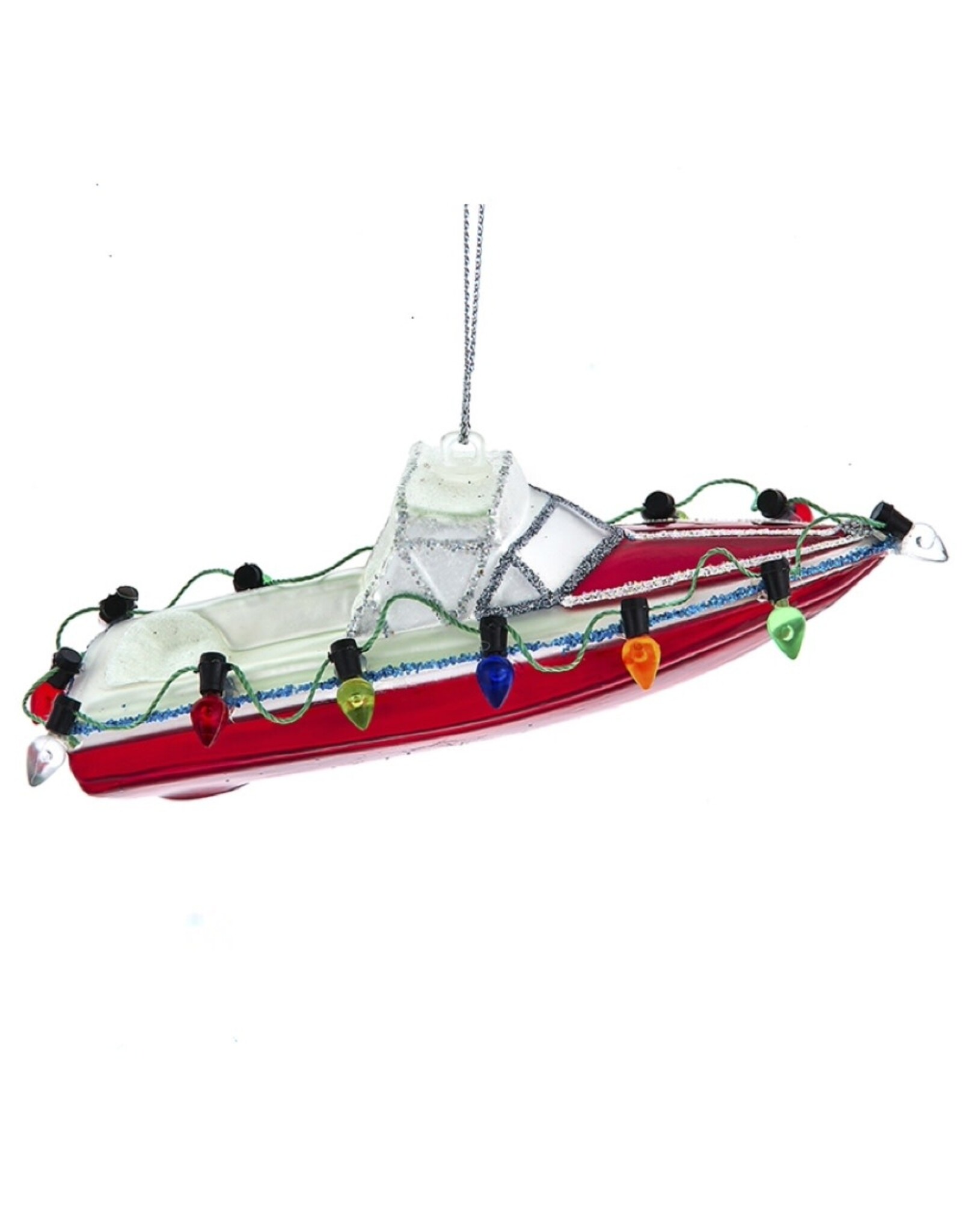 Kurt Adler Nobel Gems Glass Speed Boat Ornament RED