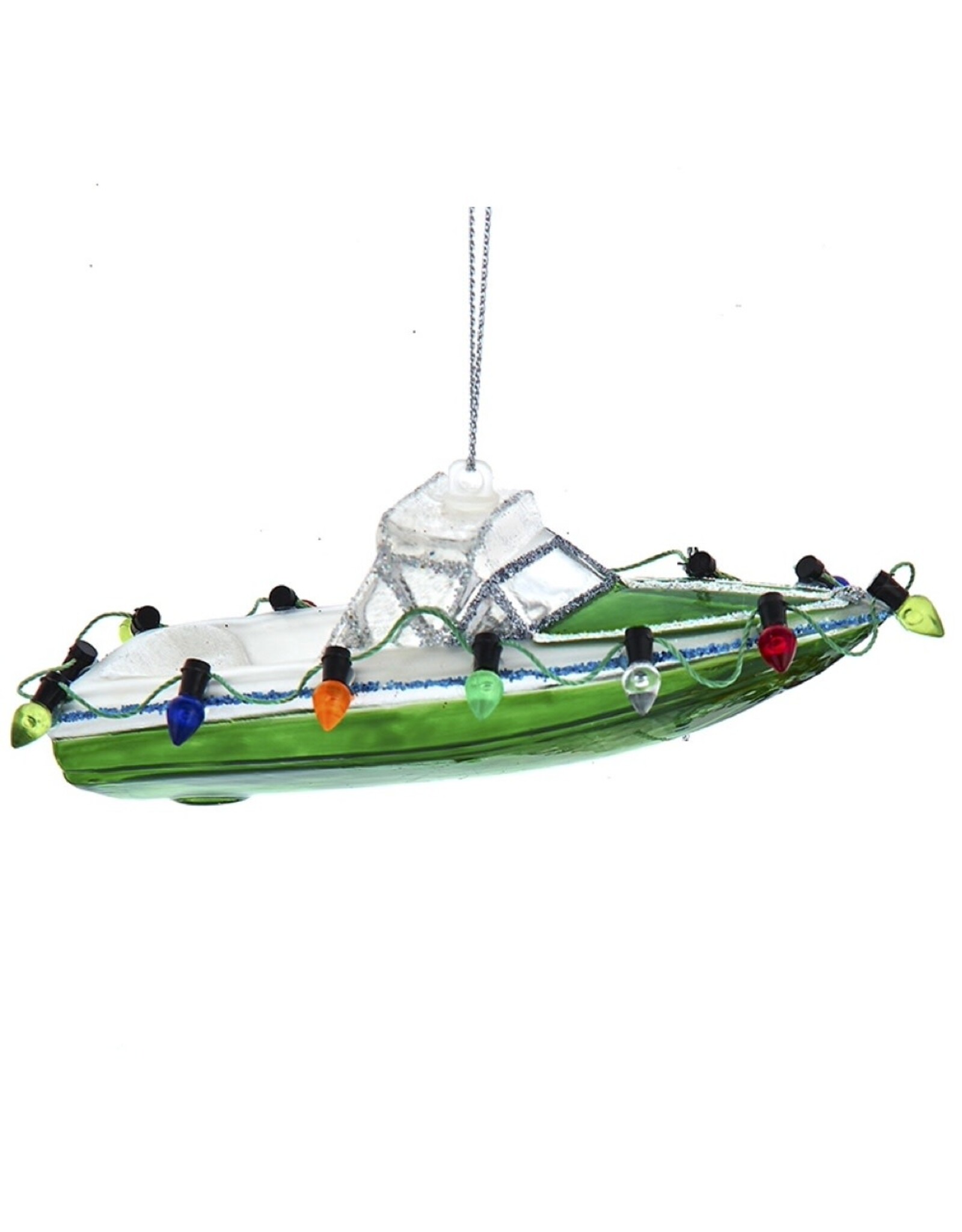 Kurt Adler Nobel Gems Glass Speed Boat Ornament GREEN