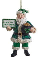 Kurt Adler Irish Santa Christmas Ornament w Luck Of The Irish Sign