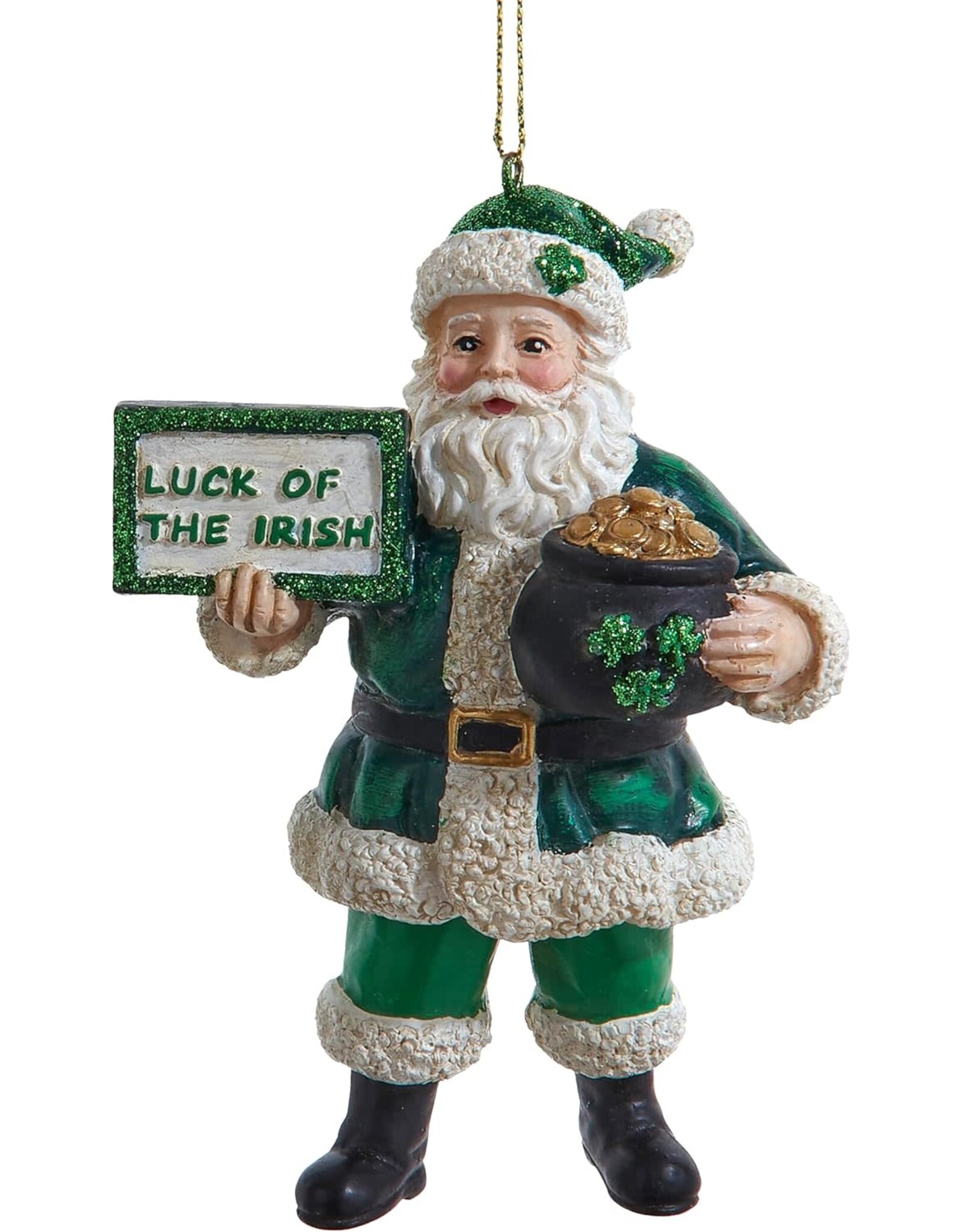 Kurt Adler Irish Santa Christmas Ornament w Luck Of The Irish Sign