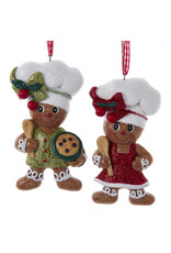 Kurt Adler Gingerbread Boy And Girl w Spoon Ornaments Set