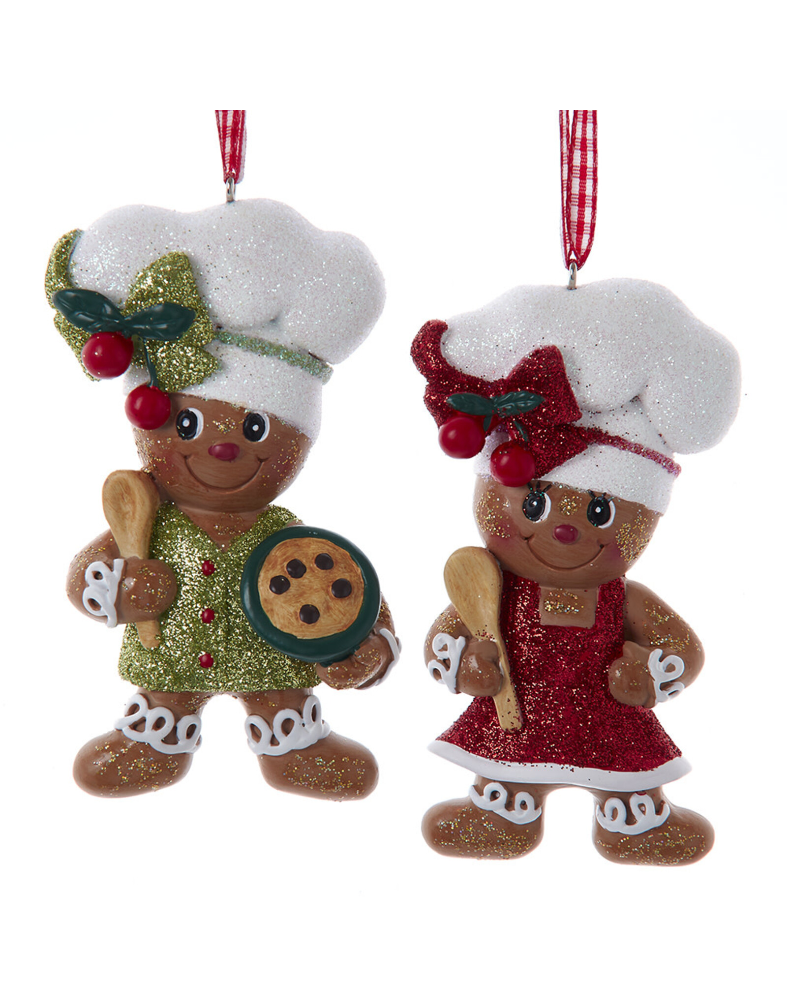 Kurt Adler Gingerbread Boy And Girl w Spoon Ornaments Set