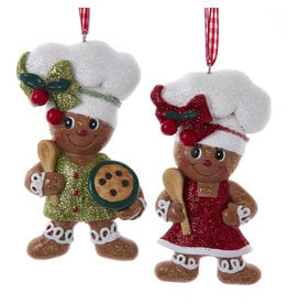 Kurt Adler Gingerbread Boy And Girl w Spoon Ornaments Set