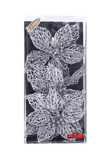 Kurt Adler Glitter Poinsettia Clip-on Flowers 3pc Set SILVER