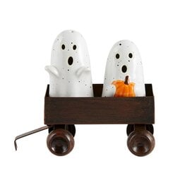 Mud Pie Halloween Ghost Glow Salt And Pepper Shakers In Wagon Caddy