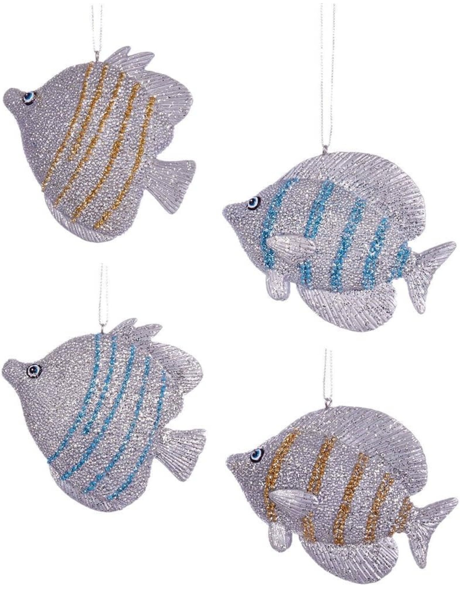 Kurt Adler Tropical Fish Christmas Ornaments Silver Striped 4 Asst