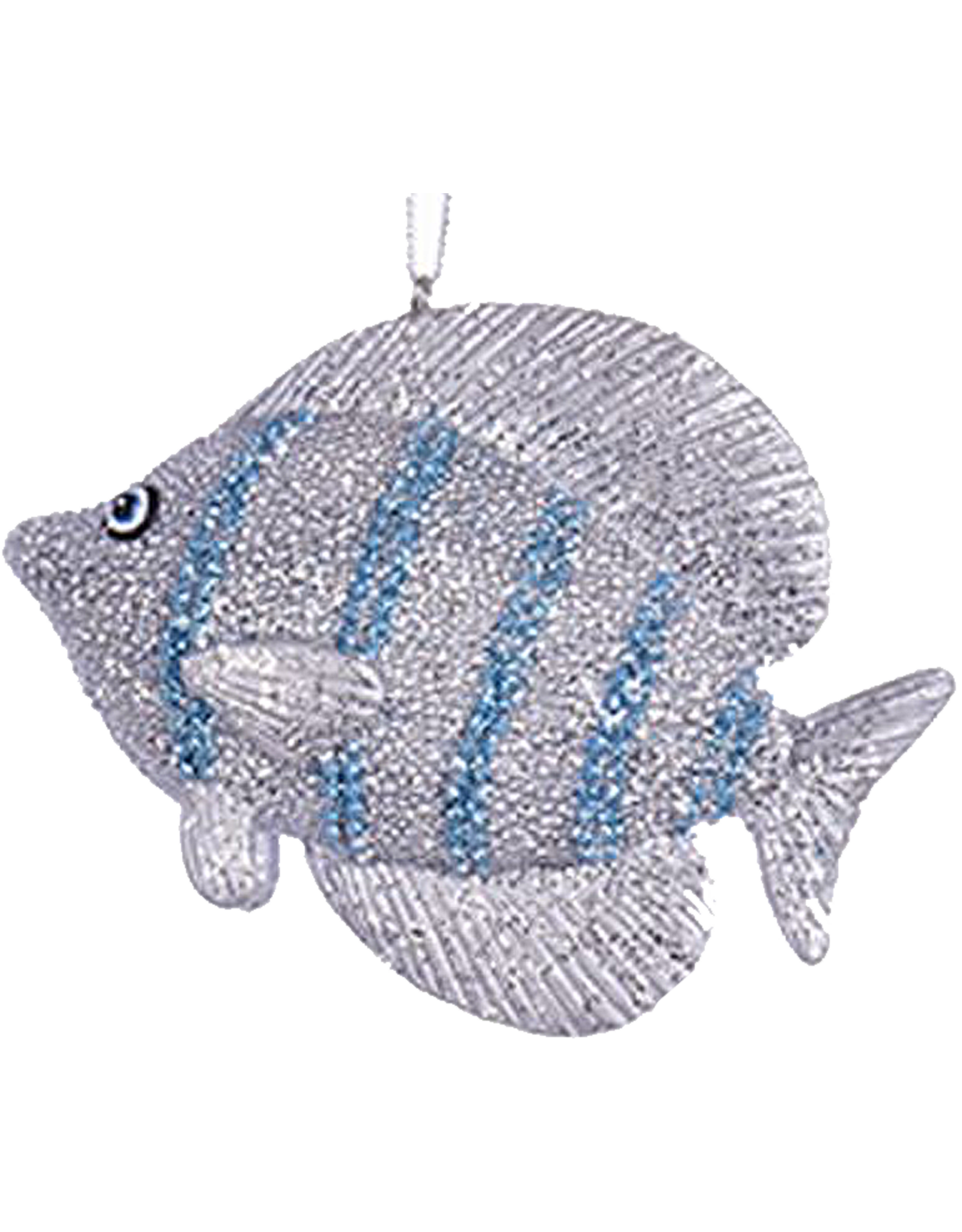 Kurt Adler Tropical Fish Christmas Ornament Silver w Blue Stripes B