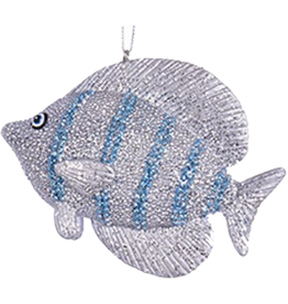 Kurt Adler Tropical Fish Christmas Ornament Silver w Blue Stripes B