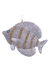 Kurt Adler Tropical Fish Christmas Ornament Silver w Gold Stripes C