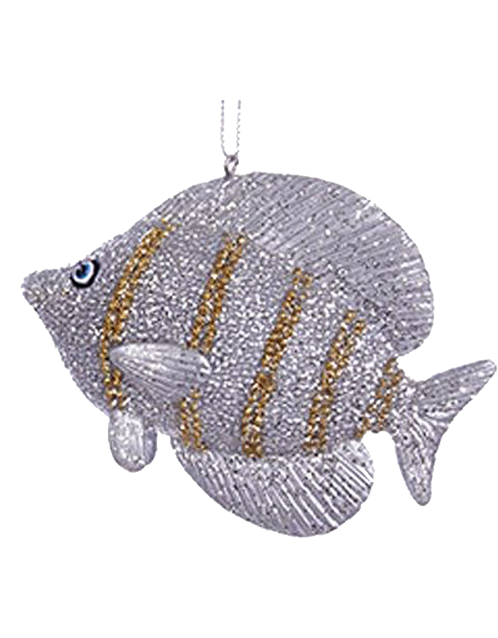 Kurt Adler Tropical Fish Christmas Ornament Silver w Gold Stripes C