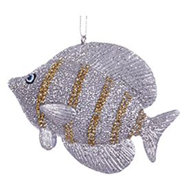 Kurt Adler Tropical Fish Christmas Ornament Silver w Gold Stripes C