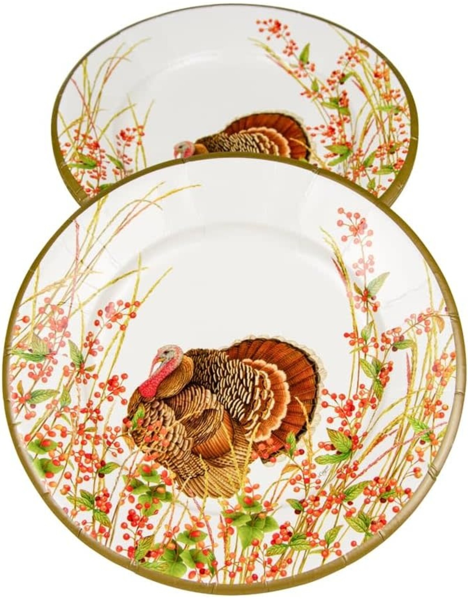 Caspari Turkeys n Berries Thanksgiving Paper Salad Dessert Plates 8pk
