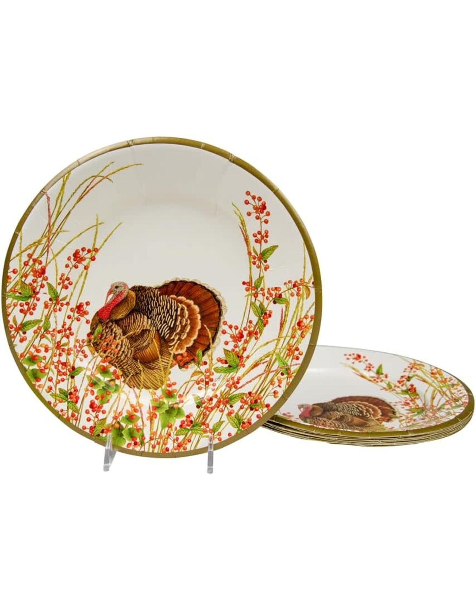 Caspari Turkeys n Berries Thanksgiving Paper Salad Dessert Plates 8pk