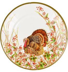 Caspari Turkeys n Berries Thanksgiving Paper Salad Dessert Plates 8pk