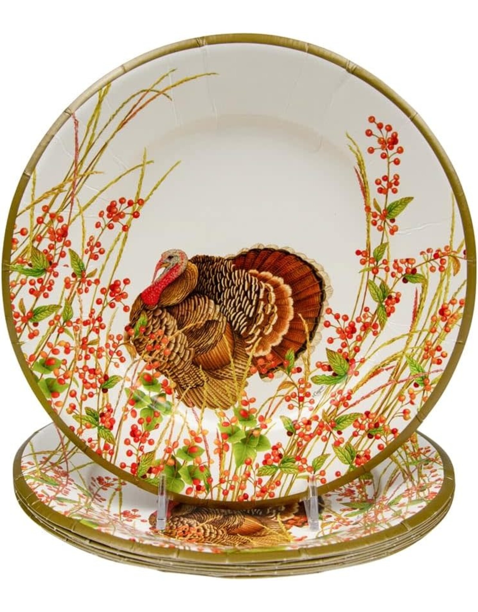 Caspari Turkeys n Berries Thanksgiving Paper Salad Dessert Plates 8pk