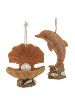 Kurt Adler Sand Sculpted Dolphin And Shell Christmas Ornaments 3.5”