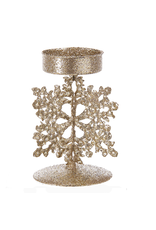 Kurt Adler Gold Glitter Tin Snowflake Tea-Light Candle Holder