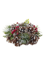 Kurt Adler Christmas Tea Light Candle Holder | Pinecones Berries