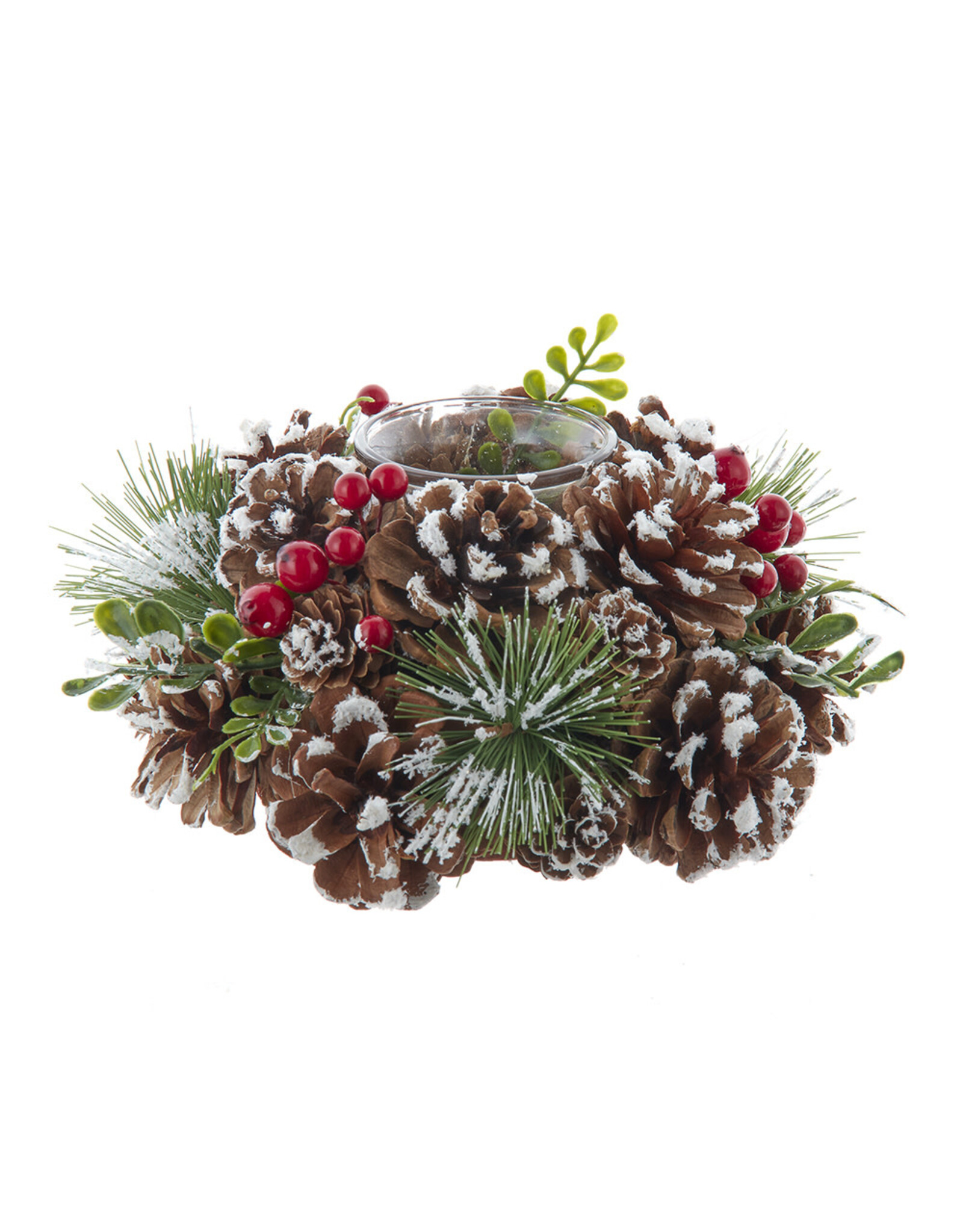 Kurt Adler Christmas Tea Light Candle Holder | Pinecones Berries
